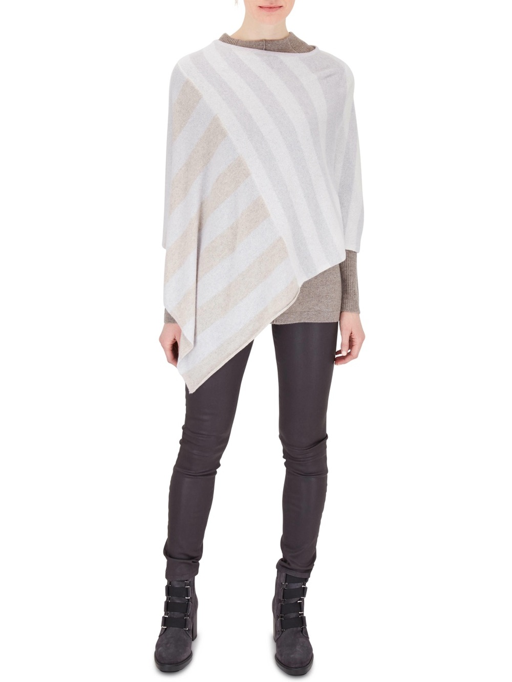 Forté Cashmere 100% cashmere striped poncho